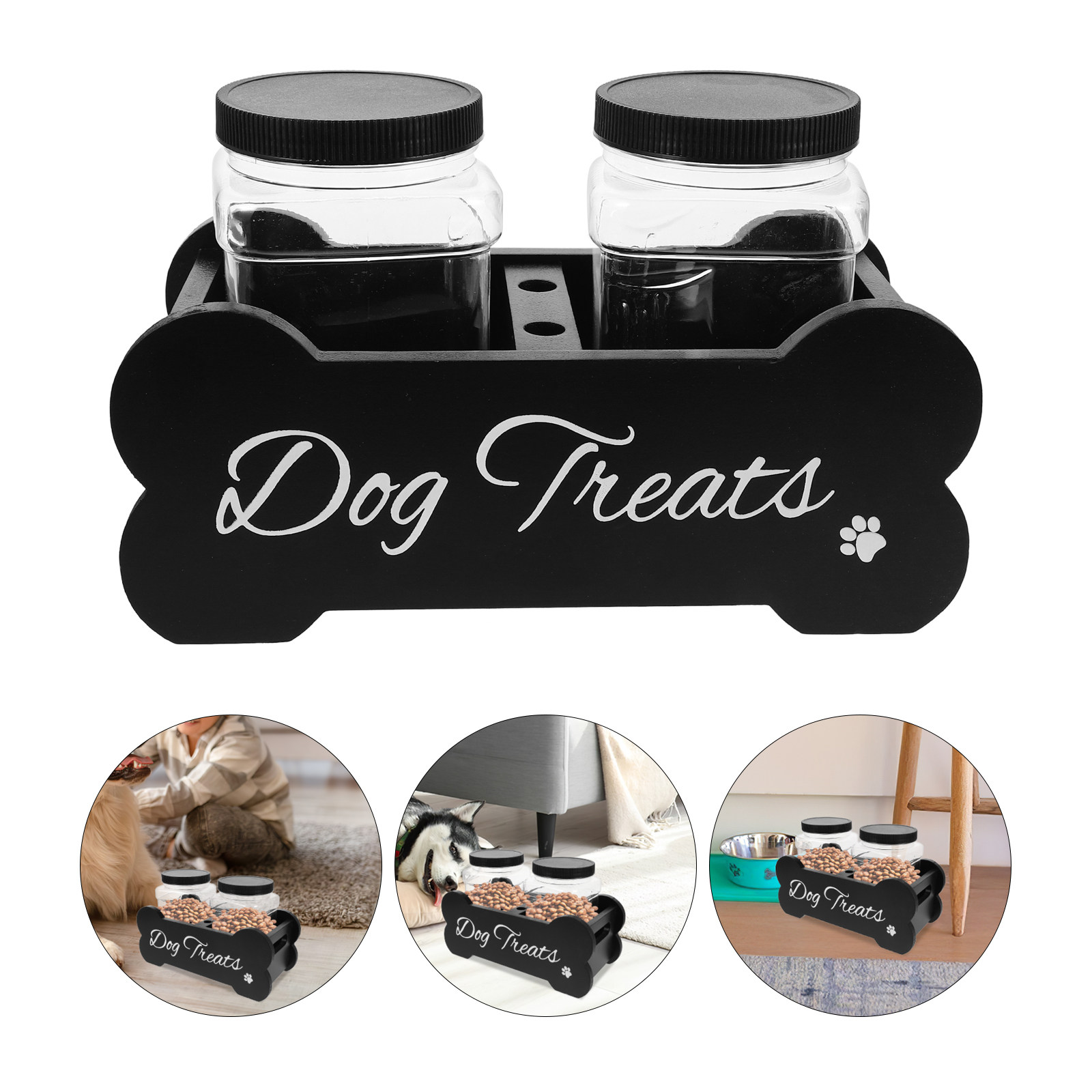 1Set Elegant Wooden Dog Treat  - Food Storage With Dividers recension och pris