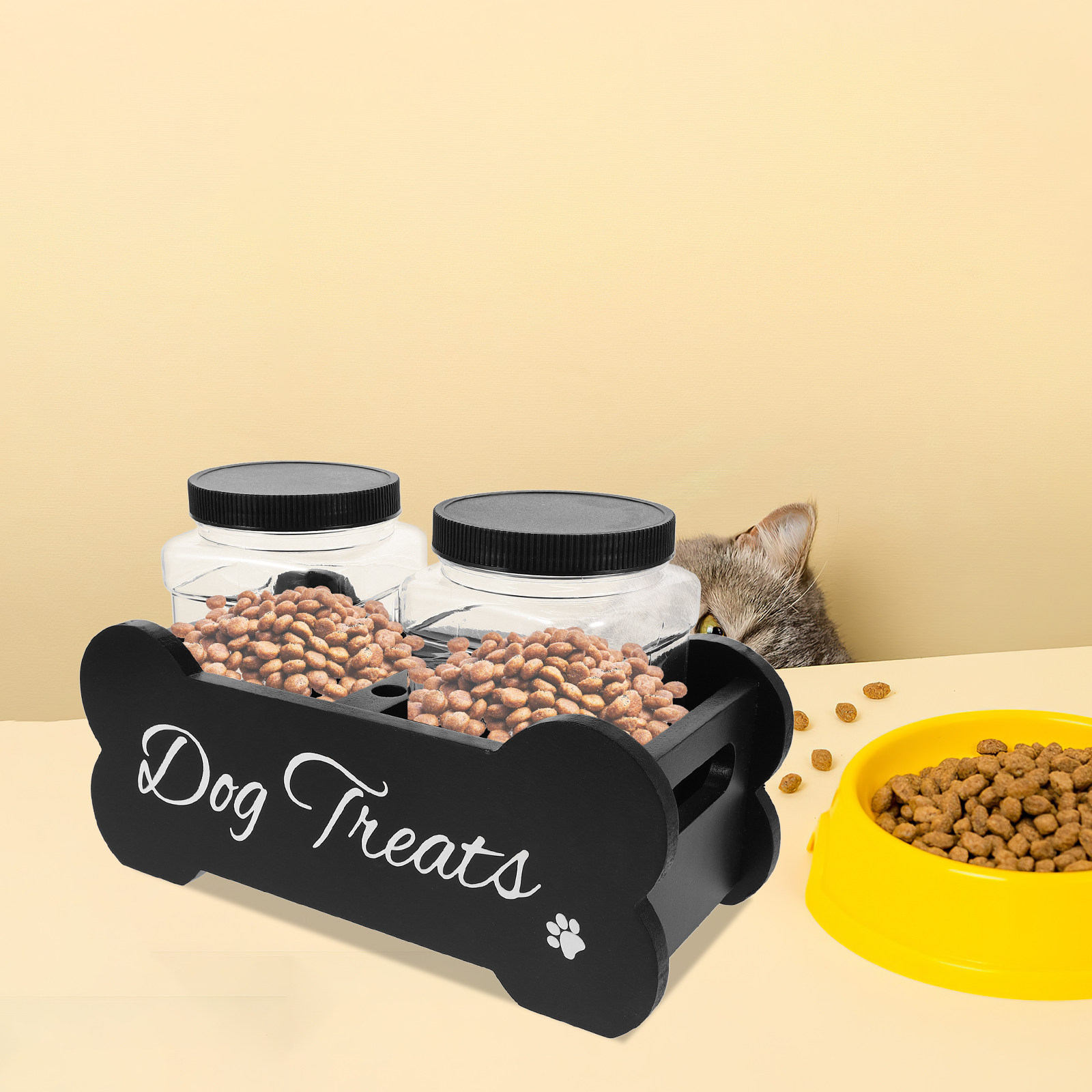 1Set Elegant Wooden Dog Treat  - Food Storage With Dividers recension och pris